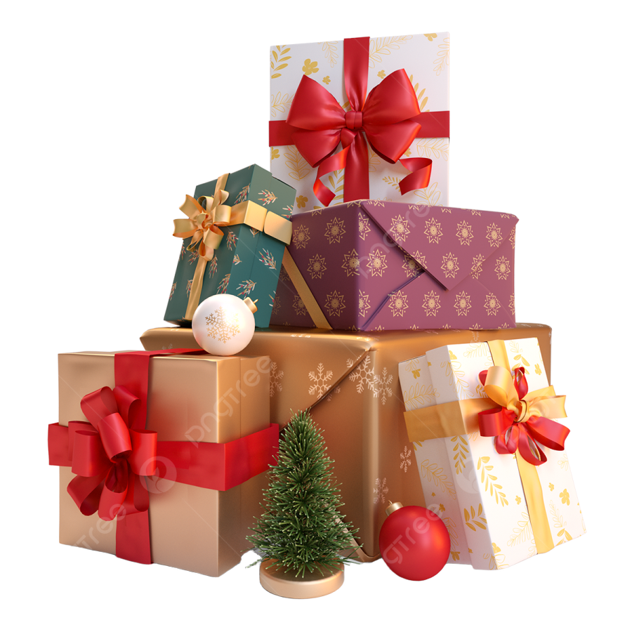 a pile of christmas presents with presents and decorations