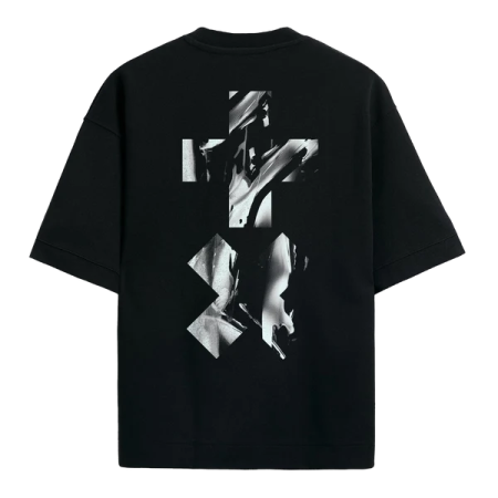 a black t - shirt with an image of a woman's face