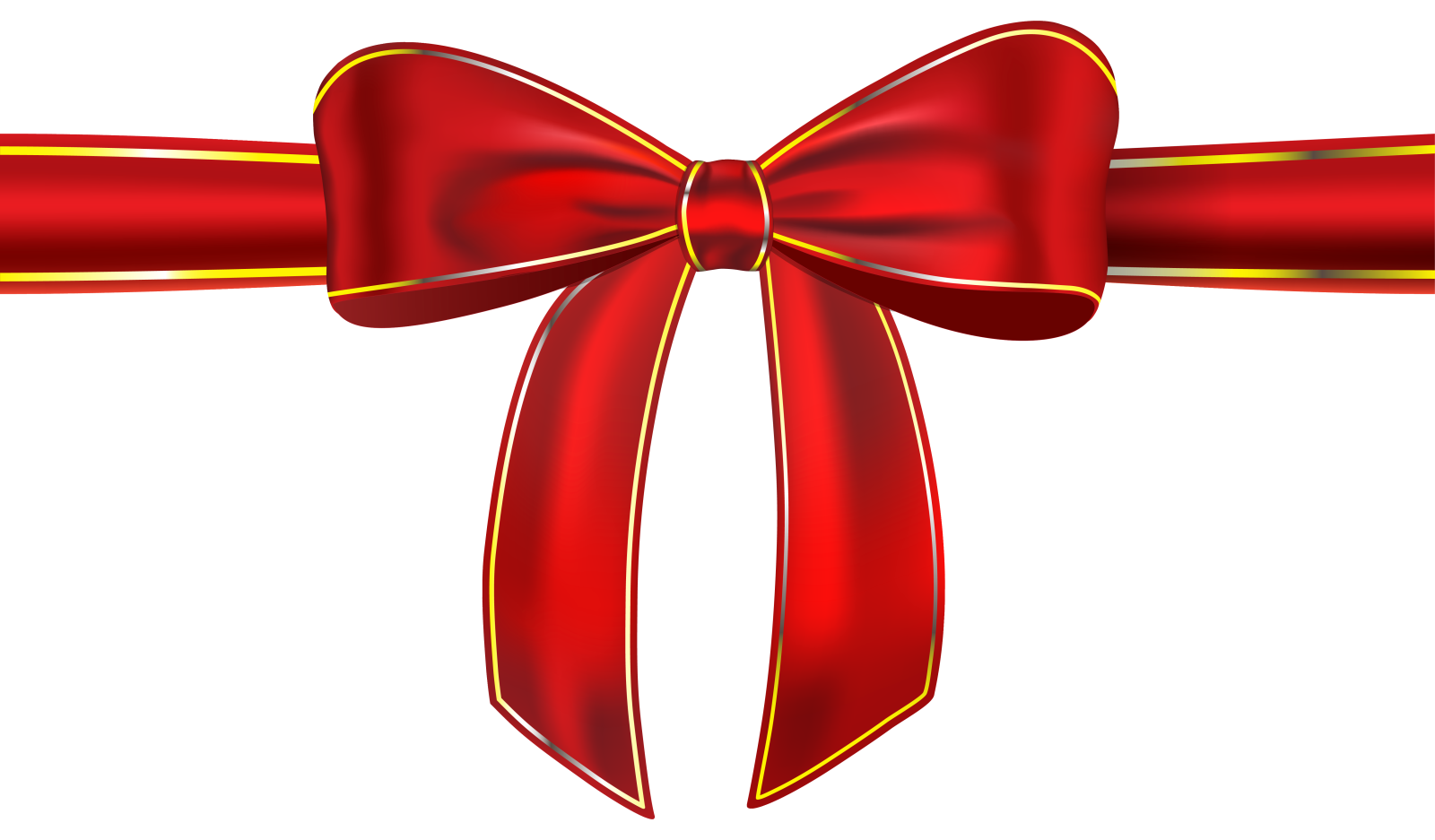 a red bow with yellow stripes