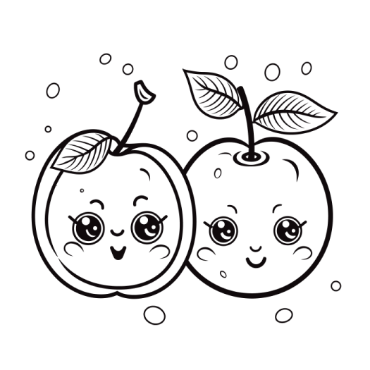 two apples with faces coloring page