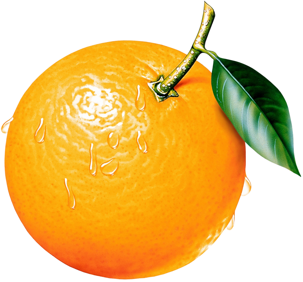 an orange with a leaf on it