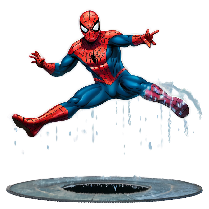 a spider jumping over a hole in the ground