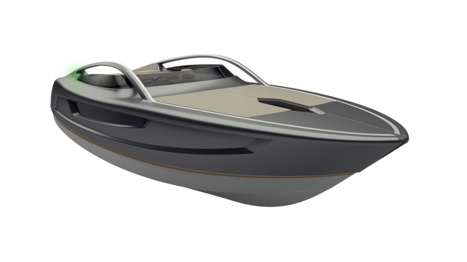 a black and gray boat on a white background