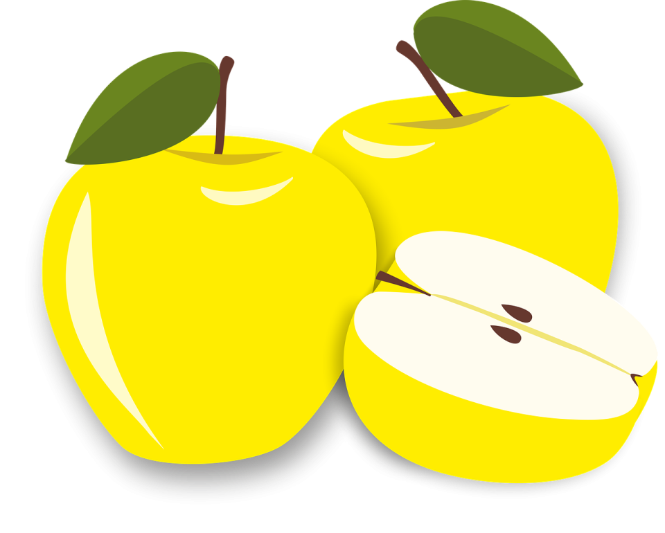 two yellow apples cut in half