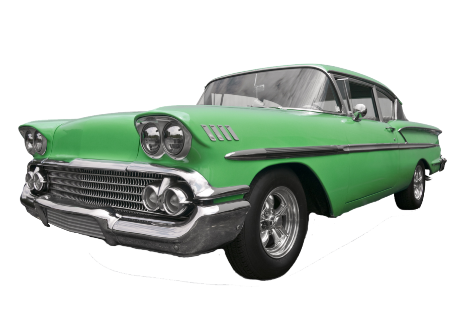 a green classic car on a white background