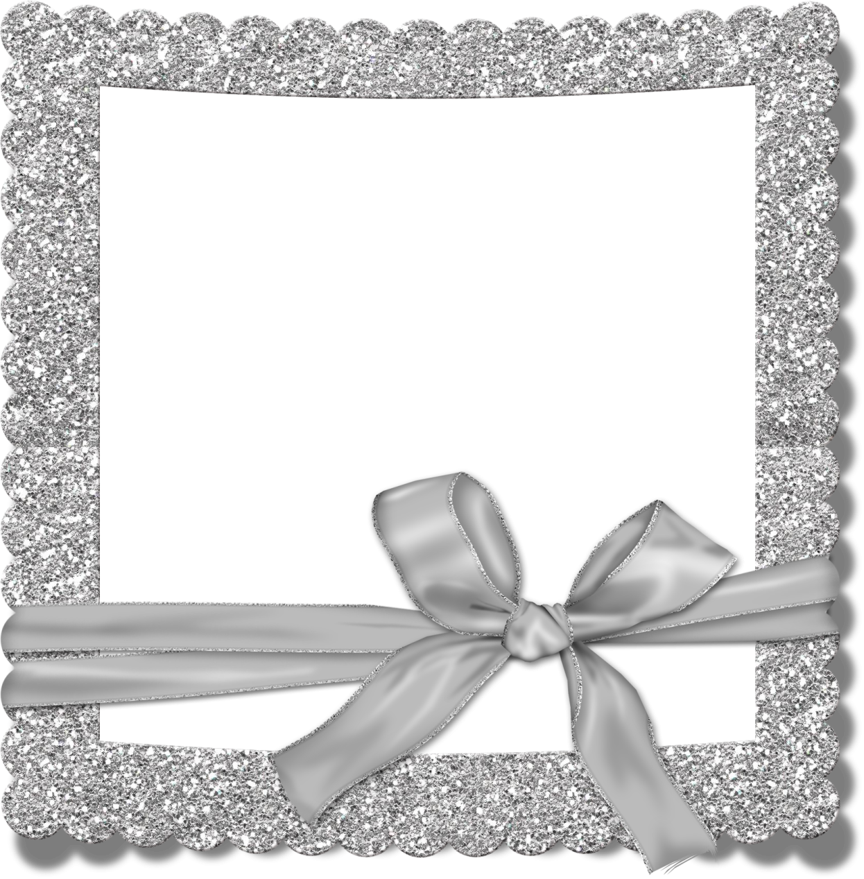 silver glitter frame with bow and ribbon