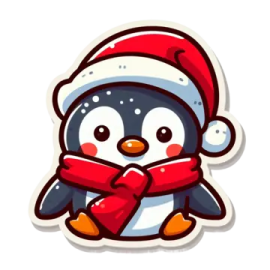 a penguin wearing a santa hat and scarf
