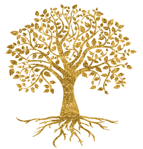 a gold tree with leaves on it