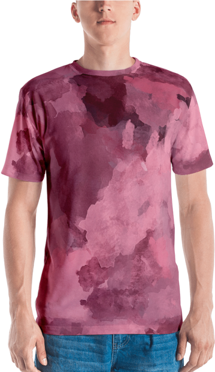 a man wearing a pink t - shirt
