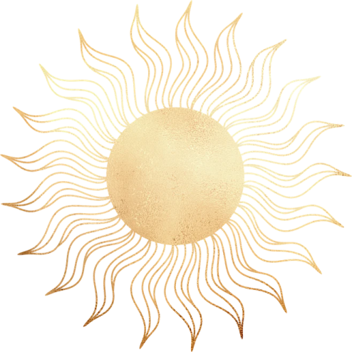 a gold sun on a white background