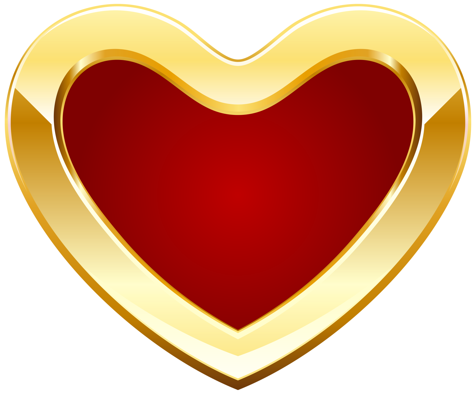 a gold heart with a red background