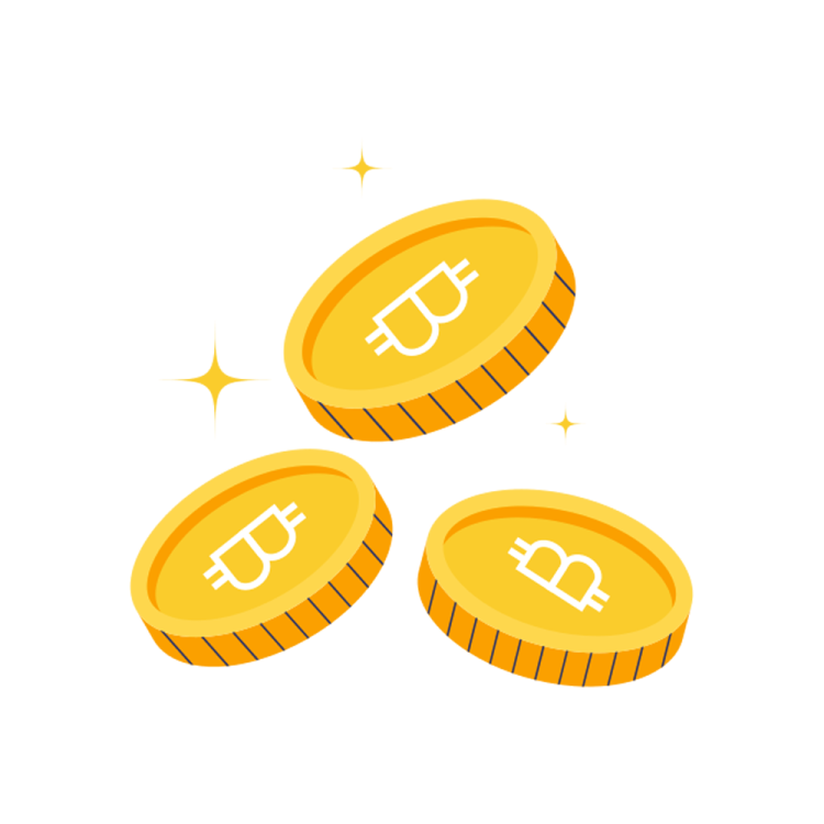 three stacks of gold coins with a bit coin on top