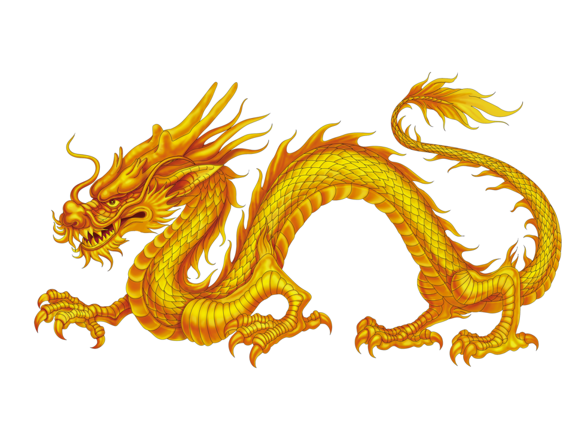 a yellow dragon on a white background
