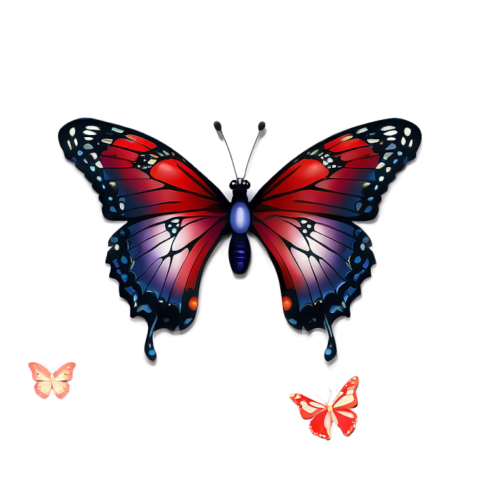 a butterfly with red and blue wings