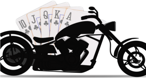a motorcycle with playing cards on it
