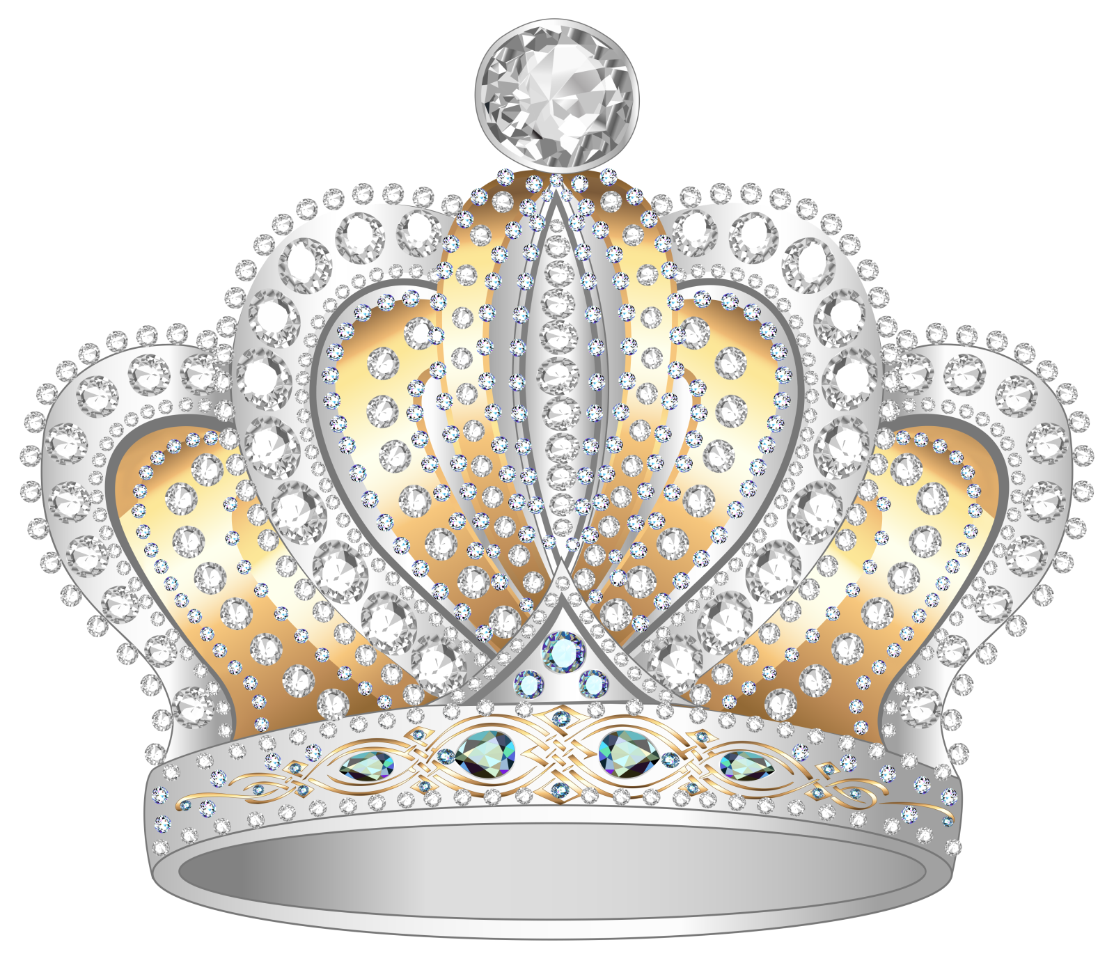 a silver and gold crown with jewels