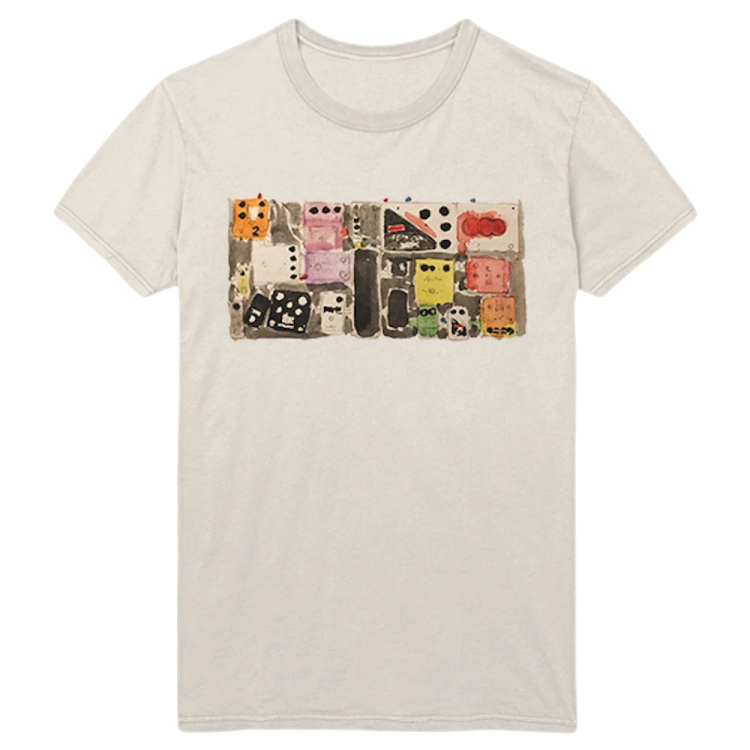 a white t - shirt with an abstract painting on it