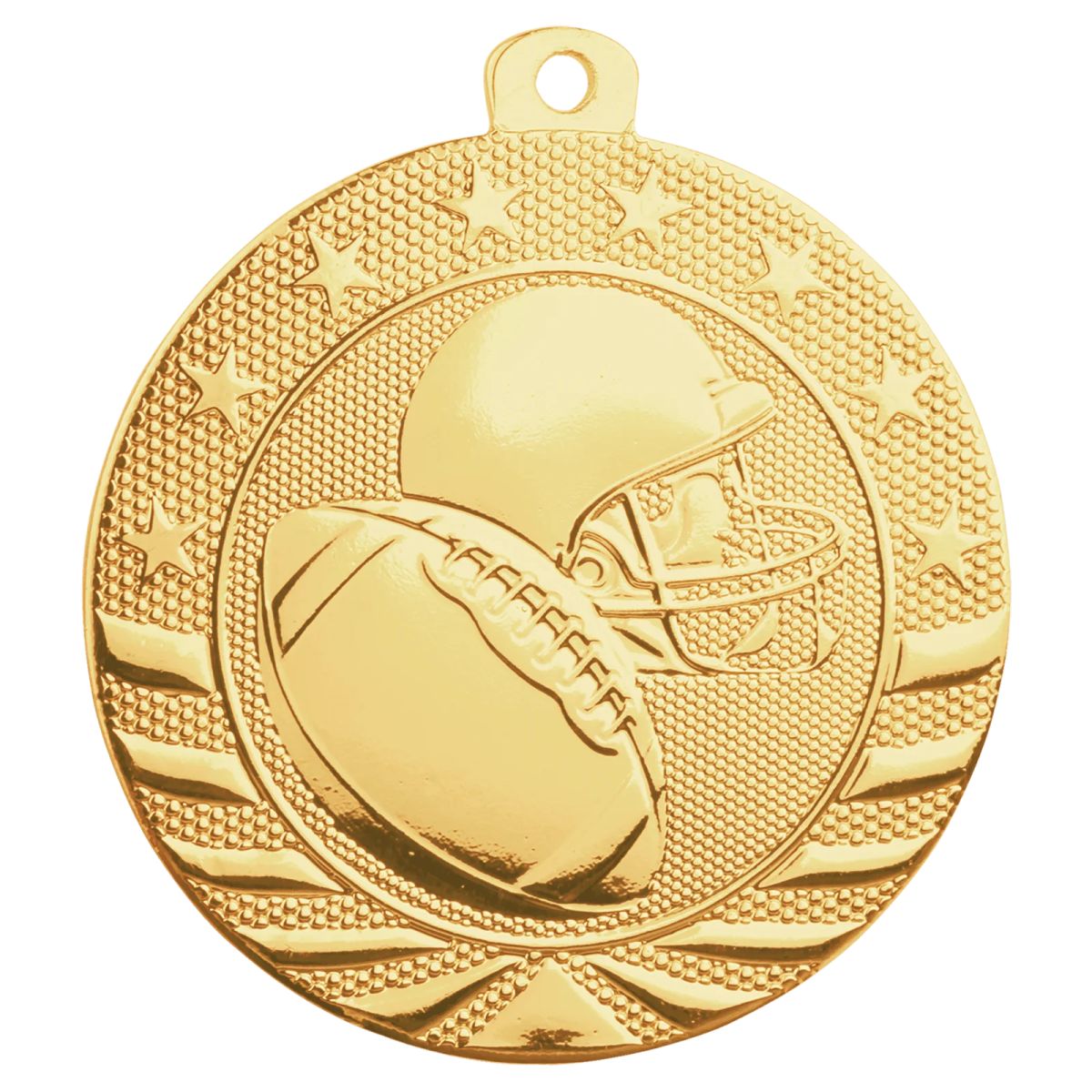 a gold medal with a football ball on it