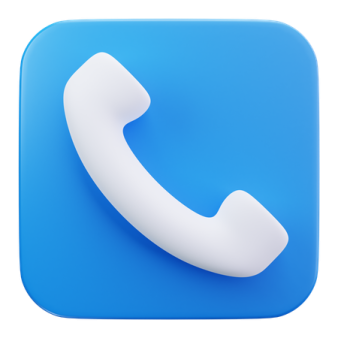 a white phone icon on a blue background