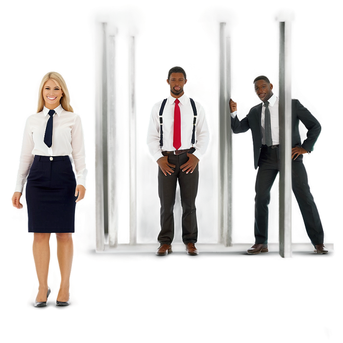a group of business people standing in front of columns