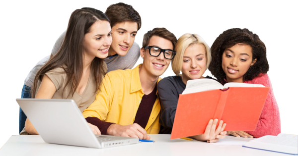 a group of young people looking at a laptop