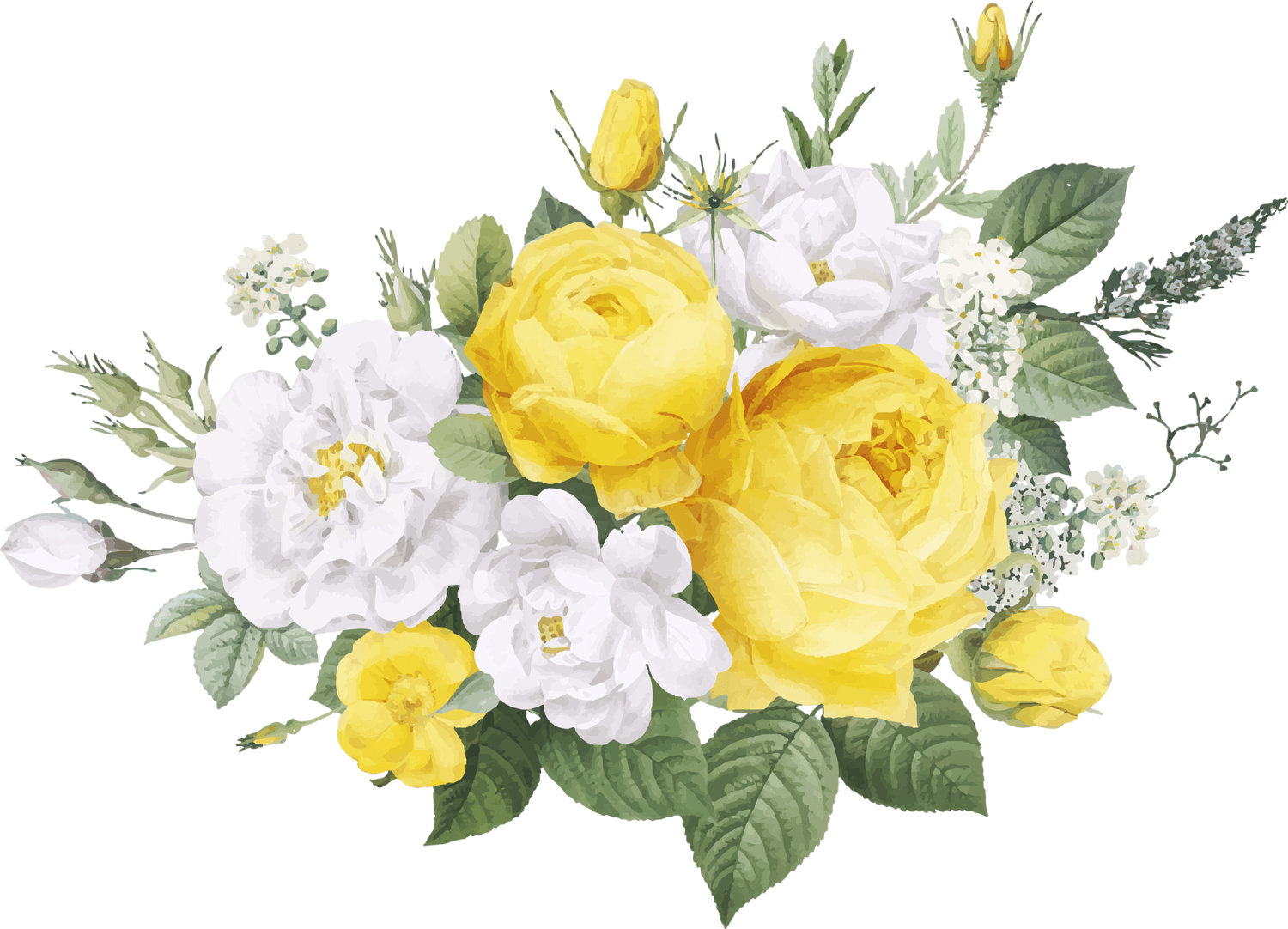 a bouquet of yellow and white flowers