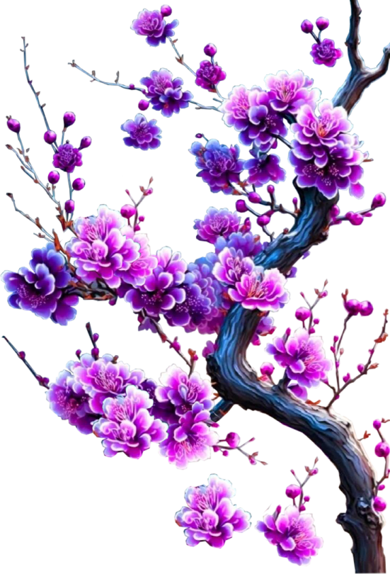 a painting of purple flowers on a white background