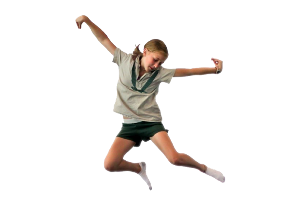 a young girl is jumping in the air