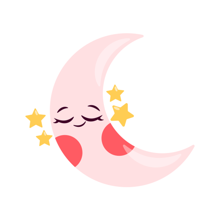 a cartoon crescent with stars on it