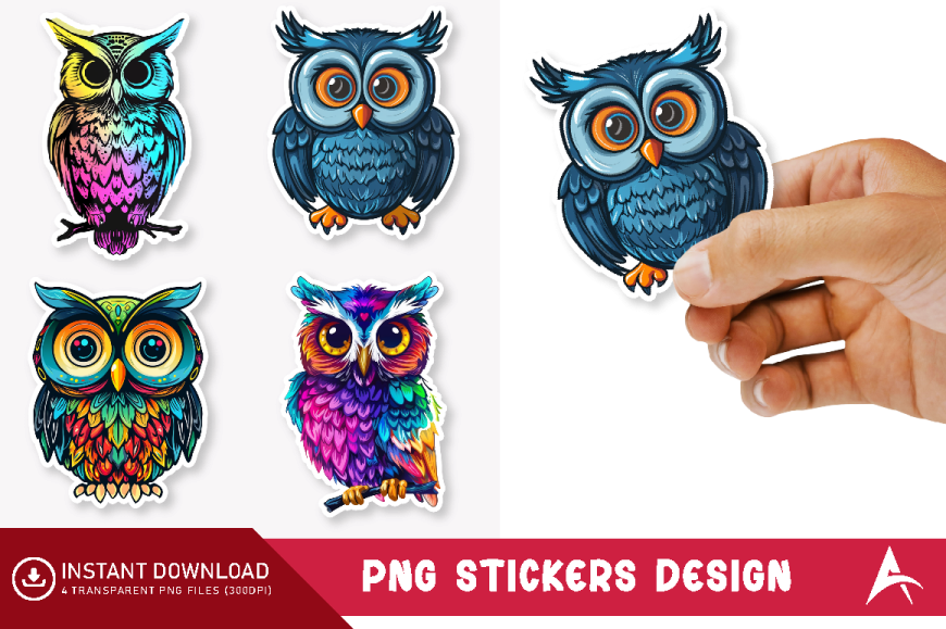 colorful owl stickers