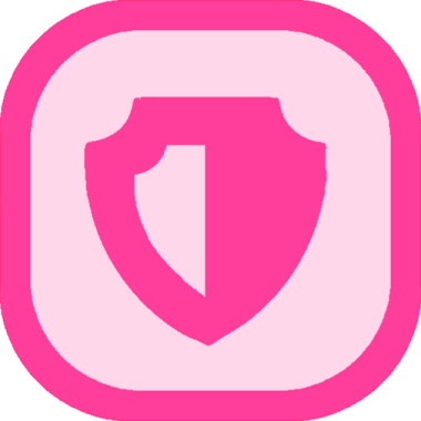 a pink shield icon on a white background