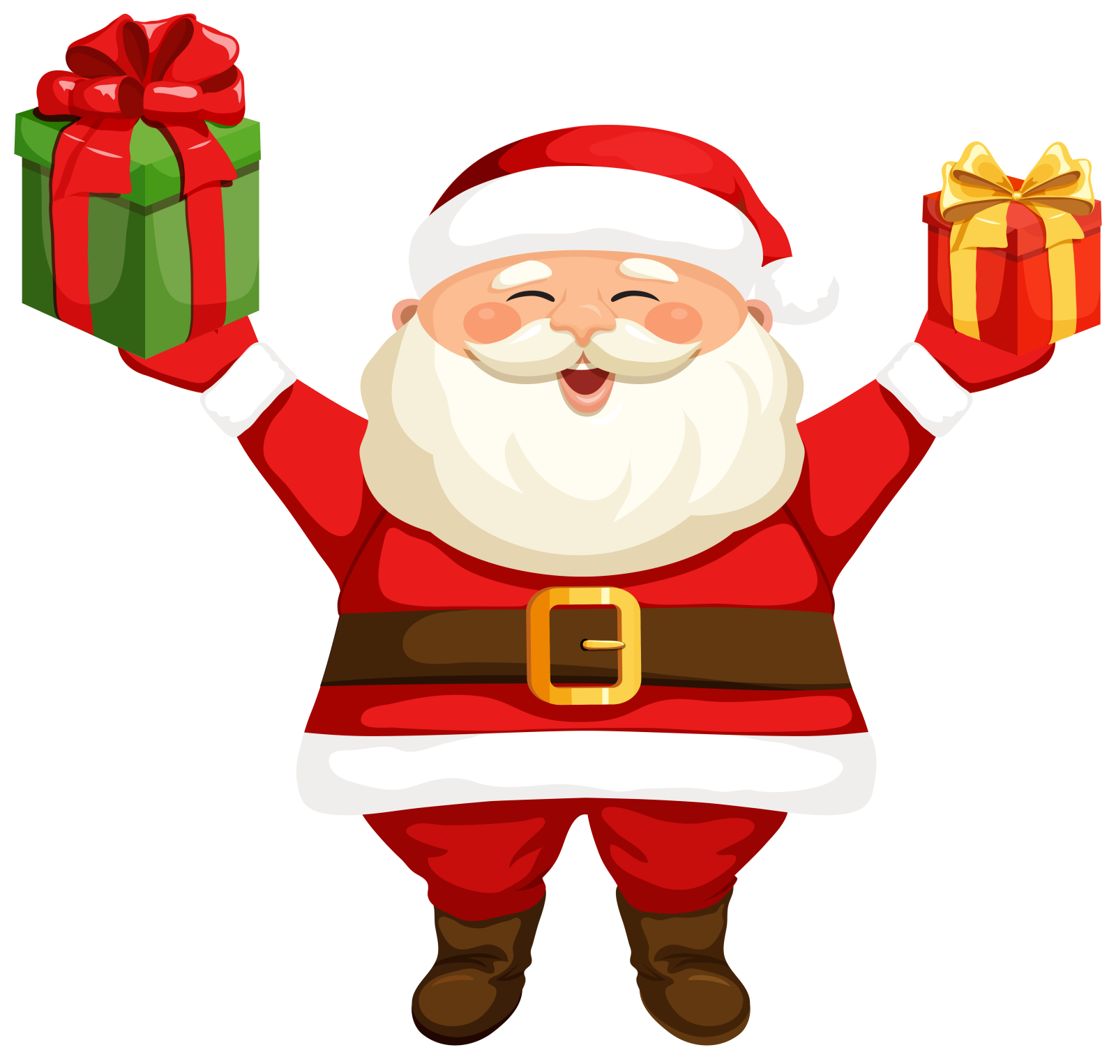 a cartoon santa claus holding a gift box