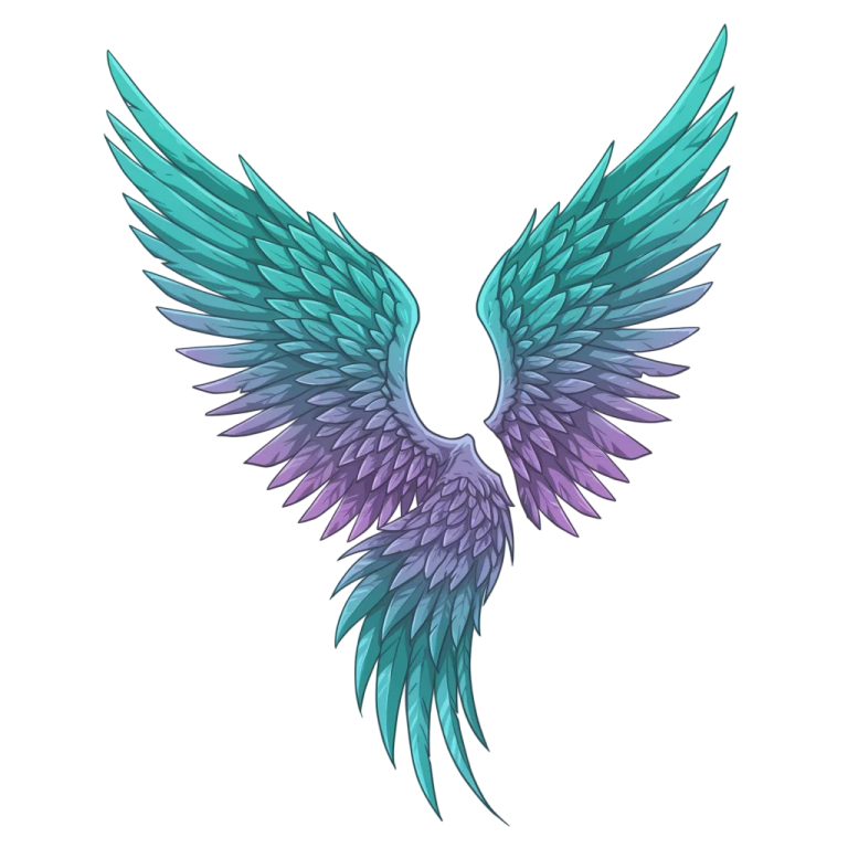 a blue and purple wing on a white background