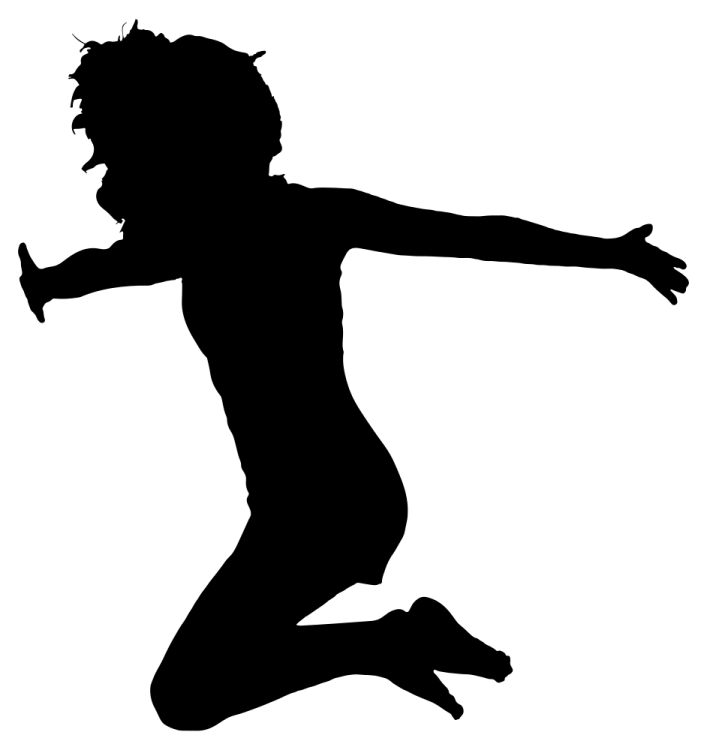 a silhouette of a girl jumping in the air