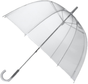 an open clear umbrella with a metal handle