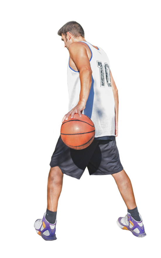 a man holding a basketball ball in his hand