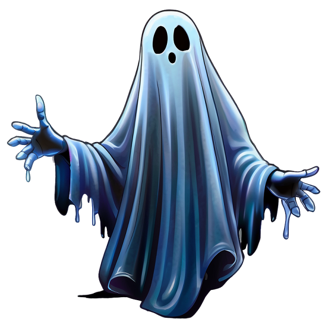 a cartoon character in a ghost costume