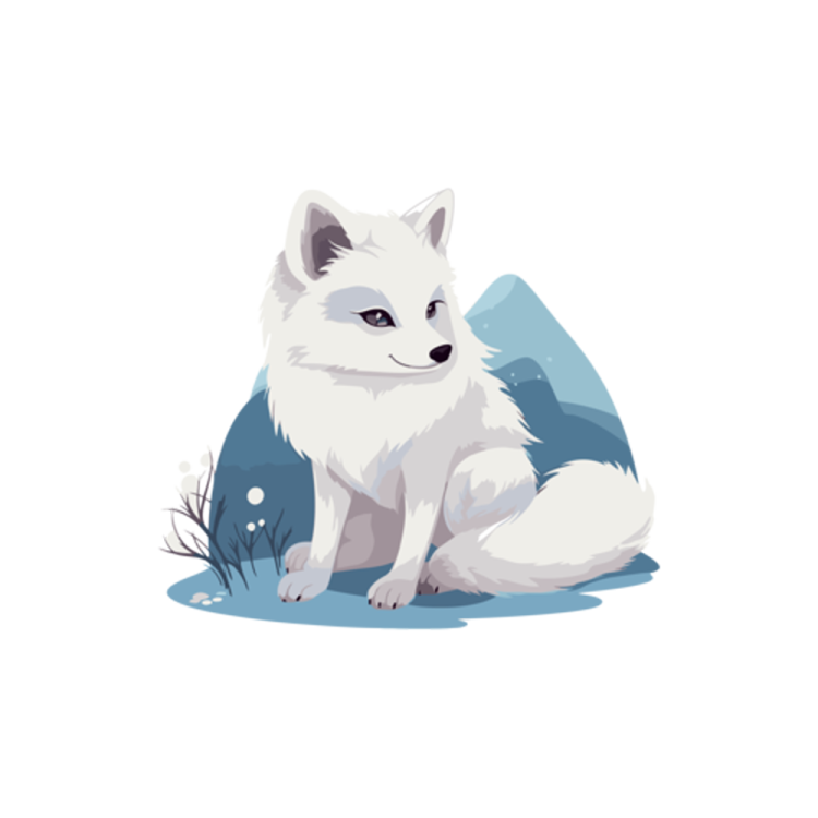 an illustration of a white fox sitting on the ground