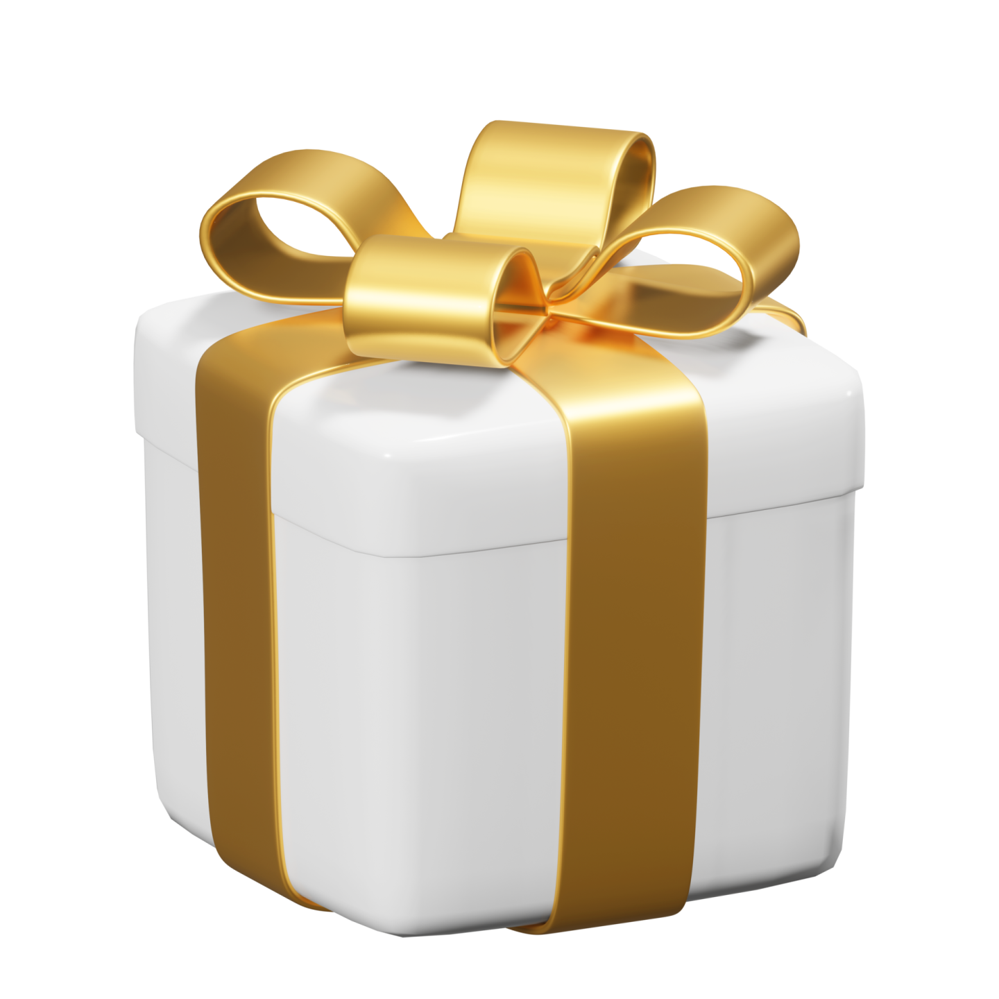 a white gift box with gold ribbon