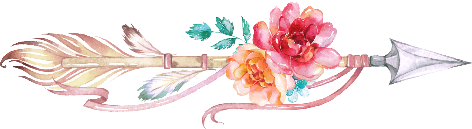 a watercolor painting of an arrow and flowers