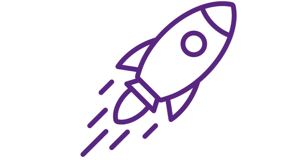 a purple rocket with a white background