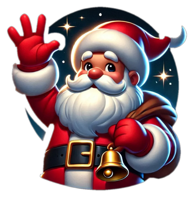 a cartoon santa claus with his hands up