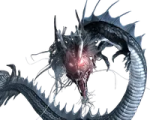 a black dragon with red eyes and fangs
