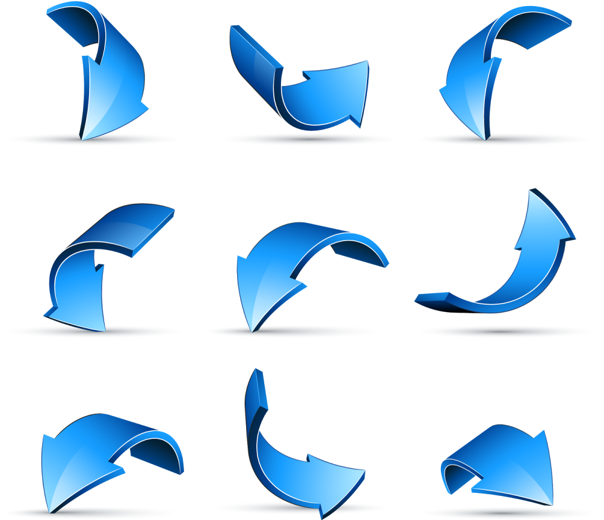 a set of blue arrows on white background