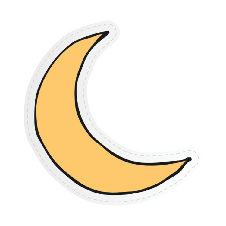a yellow crescent sticker on a white background