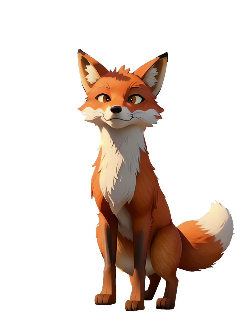 a red fox sitting down and looking at the camera