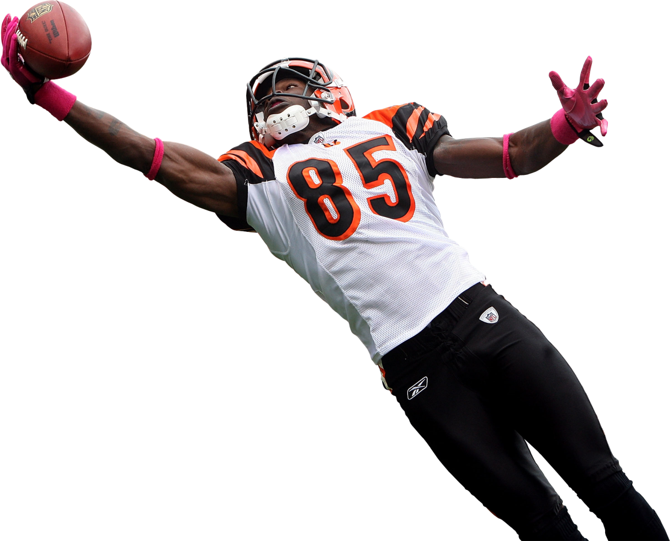 a football player catching a ball in the air