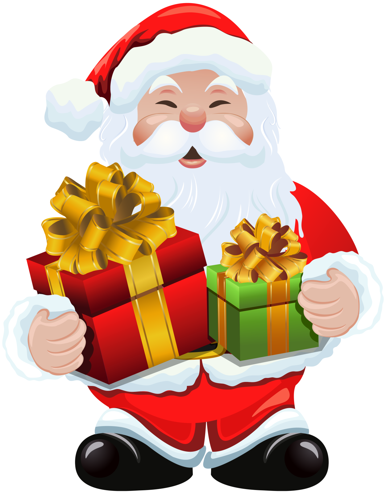 a cartoon santa holding a gift box
