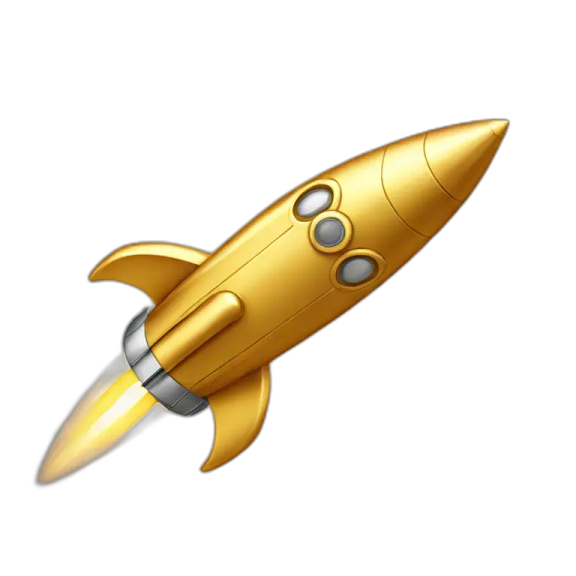 a gold rocket with a white background
