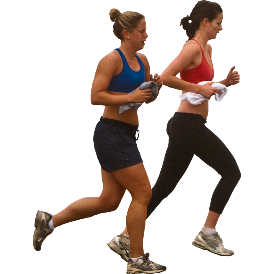 two women running